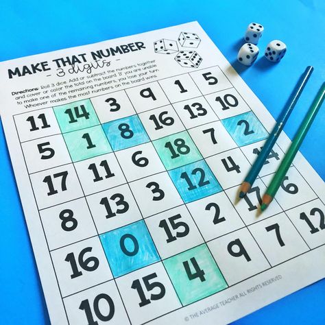 6 Dice Games for Math That Are Simple and Fun (+FREEBIE) - The Average Teacher Dice Activities, Dice Math Games, 2nd Grade Math Games, Adding Game, Math Card Games, Maths Games, Summer Math, Math Intervention, Elementary Teaching