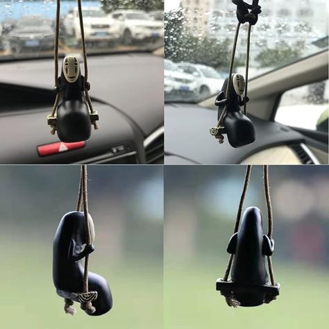 A pendant of popular Studio Ghibli character No Face from Spirited Away Studio Ghibli Things To Buy, Anime Car Accessories Aesthetic, Studio Ghibli Car Decor, Ghibli Products, Totoro Car Accessories, Car Rearview Mirror Accessories, Car Shade, Soot Sprites, Apartment Style