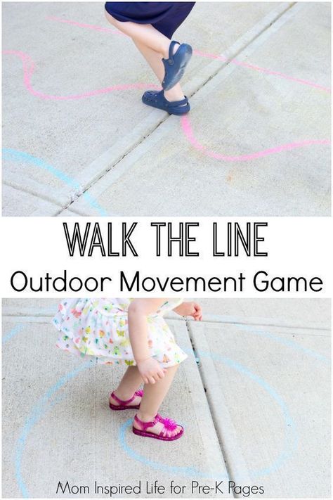 Walk the Line Outdoor Movement Game. Keep kids busy and learning outside with this super fun and easy outdoor activity to promote gross motor and balance skills. Perfect for Preschool and Kindergarten kids! - Pre-K Pages Preschool Outdoor Activities, Permainan Kerjasama Tim, Learning Outside, Outdoor Activities For Toddlers, Pre K Pages, Toddler Outdoor, Keep Kids Busy, Activities For Preschoolers, Gross Motor Activities