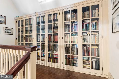 Bookshelves Glass Doors, Glass Bookshelves, Bookcase With Glass Doors, Dog Washing Station, Window Unit, Built In Bookcase, Traditional Interior, Glass Doors, Built In Storage