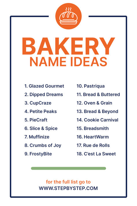 Sweeten your success with delightful bakery name ideas! Find the perfect name to attract customers to your delicious treats. Baking Business Names Ideas, Home Bakery Name Ideas, Aesthetic Bakery Names, Name Ideas For Business, Bakery Names Ideas, Cake Captions, Bakery Quotes, Bakery Inspiration, Bridal Boutique Interior