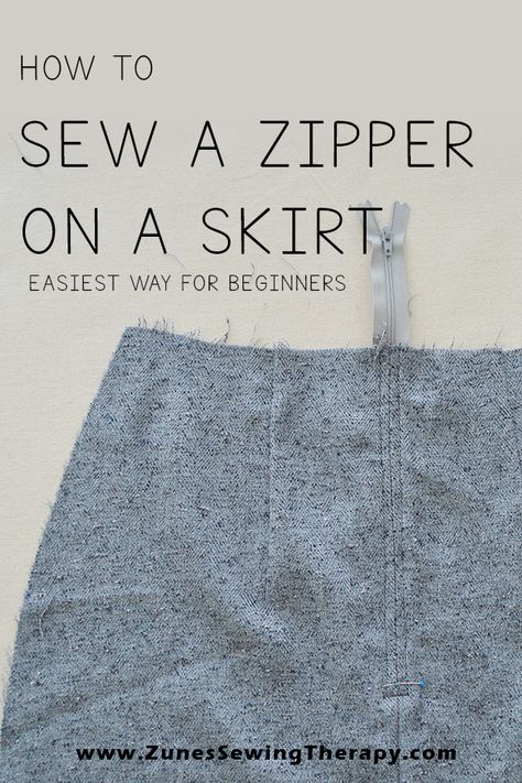 How To Install A Zipper, How To Sew A Zipper In A Skirt, Skirt Zipper Tutorial, How To Sew Zipper On Dress, How To Sew A Zipper, A Line Skirt Pattern Free, Easy Skirts To Sew, Zip Tutorial, Sew A Zipper