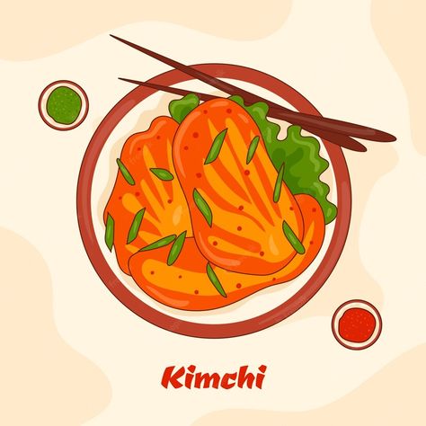 Kimchi Drawing, Korean Food Drawing, Kimchi Illustration, Kimchi Logo, Korean Food Kimchi, Vegan Kimchi, Eating Ramen, Kimchi Recipe, Chicken Eating