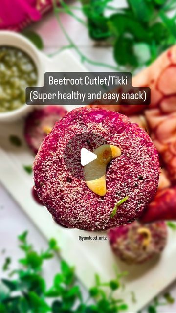 Vandana Garg on Instagram: "Beetroot Cutlet/Tikki
(Super healthy and easy snack)

This is Simple, delicious and colorful low calorie recipe. These Beetroot Tikki are perfect as starter/snack!

INGREDIENTS
* 1 cup Potato, boiled & grated 
* 1 cup Beetroot, grated 
* ½ cup Onion, Chopped
* 2 tbsp Coriander Leaves, chopped 
* 1 tsp Ginger & green chili, chopped
* ½ cup bread crumbs
* ½ tsp Red Chilli Powder
* ½ tsp Garam Masala Powder
* ½ tsp Chaat Masala
* ½ tsp Salt
* Whole Cashews 
* 2 tbsp Semolina
* 1 tbsp Oil

INSTRUCTIONS
* In a bowl, add boiled & grated potatoes, grated beetroot, onions, coriander leaves and ginger & green chili.
* Now add bread crumbs and other spice powders - red chilli powder, garam masala powder, chaat masala and salt. Mix it well. Make a dough.
* Divide the mixtu Beetroot Cutlet Recipes, Beetroot Cutlet, Low Calorie Recipe, Garam Masala Powder, Cutlets Recipes, Red Chilli Powder, Grated Potato, Diwali Food, Green Chutney