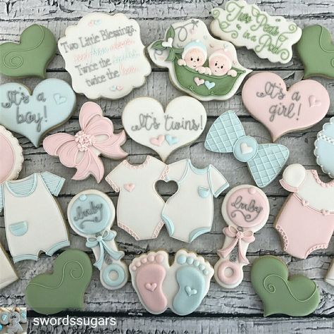 Twin Baby Shower Cake, Twins Boys, Irish Baby, Lace Wedding Cake, Summer Cookies, Baby Shower Inspiration, Twins Baby Shower, Baby Cookies, Flower Cookies