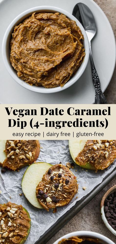 This vegan date caramel recipe is made with just 4 simple ingredients. It’s so easy to make and can be used as a dip, spread, or as a sweetener to a variety of meals or snacks! Date Spread Recipes, Veg Desserts, Healthy Caramel Apple, Date Spread, Walder Wellness, Date Caramel, Healthier Treats, Caramel Recipe, Healthy Sauces