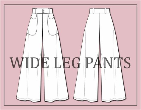 Pants Technical Drawing, Pants Template, Pants Drawing, Color Schemes Colour Palettes, Flat Sketches, Pantalon Large, Technical Drawing, Fashion Sketches, Fashion Flats