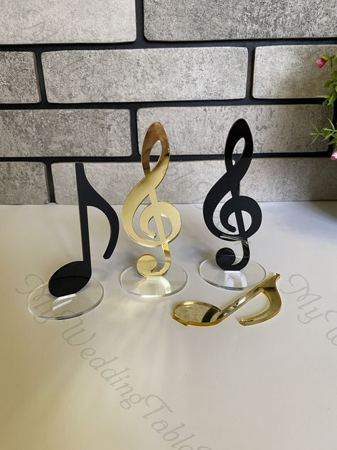 Set of note and treble clef ornament signs treble clef ornament music treble clef music lover symbol music teacher piano teacher gift gold Hello! Glad to see you in the "MyWeddingTableDecor" store!  We provide high-quality laser-cut items from plywood, fireboard, wood, and acrylic sheets to make your wedding, birthday, party, or any other occasion or event the most creative, unique, and beautiful. We try to have an individual approach to each customer.  Business event or birthday party? Wedding Paris Wedding Theme, Piano Teacher Gift, Christmas Party Backdrop, Music Themed Wedding, Graduation Tables, Name Place Cards, Custom Wall Decor, Business Event, Piano Teacher