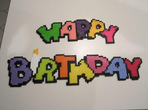 Happy Birthday perler beads by perlerbeadcrafts Perler Bead Creations, Perler Designs, Beads Perler, Melty Bead Patterns, Pixel Beads, 3d Perler Bead, Fuse Bead Patterns, Fusion Beads, Hama Beads Design