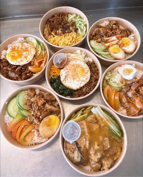 Rice Bowls Aesthetic, Rice Bowl Menu Ideas, Silog Meals Ideas Business, Food Business Ideas Philippines, Rice Bowl Packaging, Street Food Design, Catering Food Displays, Food Business Ideas, Rice Bowls Recipes