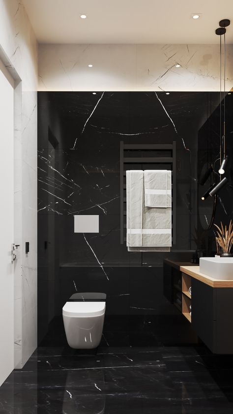 Bathroom on Behance Bathroom Interior Design Luxury Black, Small Bathroom Remodel Cost, Black Bathroom Floor, Black Marble Bathroom, Small Space Bathroom Design, Bathroom Interior Design Luxury, Black Tile Bathrooms, Bathroom Design Black, Bathroom Remodel Cost