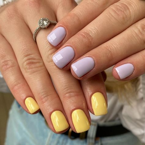 Lilac Yellow Nails, Lavender And Yellow Nails, Lilac And Yellow Nails, Purple Yellow Nails, Purple And Yellow Nails, Brianna Smith, Nyc Nails, Yellow Nails Design, Lilac Nails