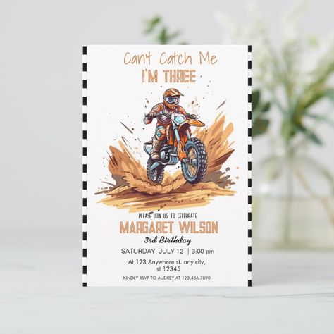 Motocross Cake, Boy 3rd Birthday, Adventure Party Theme, 3rd Birthday Invitation, Biker Birthday, Unique Birthday Invitations, Adventure Party, Super Hero Theme, Speed Car