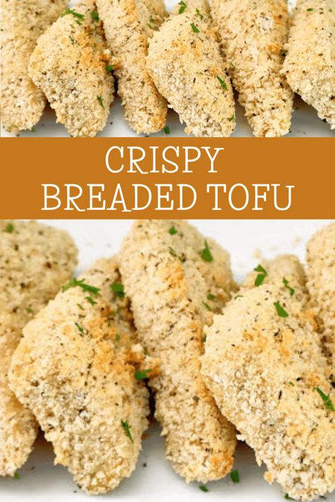 Crispy Breaded Tofu ~ Extra-firm tofu steaks coated in savory seasonings and breadcrumbs, then baked to golden perfection. Tofu Steaks, Breaded Tofu, Tofu Recipes Vegan, Vegan Dinner Recipes Easy, Firm Tofu, Oven Fried, Vegan Thanksgiving Recipes, Easy Vegan Dinner, Vegan Side Dishes