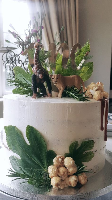 Safari Birthday Cake Simple, Jungle Theme Cakes, Bday Themes, Jungle Cake, Shower Balloons, Safari Cakes, 18th Birthday Cake, First Birthday Party Themes, Themed Birthday Cakes