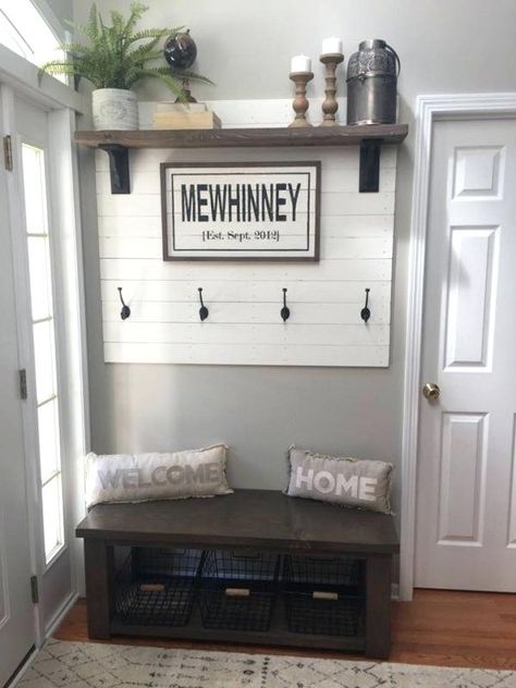 Entryway Hall Tree Bench, Hall Tree Bench, Entryway Decor Small, Entryway Hall Tree, Entryway Hall, Tree Bench, Mudroom Decor, Shiplap Wall, Front Entryway