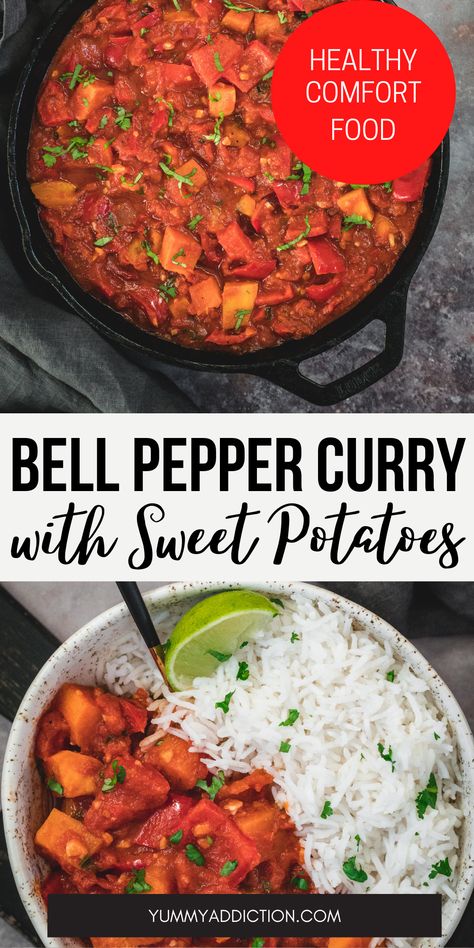 Bell Pepper And Potato Recipes, Best Vegetable Curry, Sweet Potato Curry Vegan, Curry With Sweet Potatoes, Red Pepper Curry, Red Pepper Recipes, Veg Curry, Healthy Potatoes, Sweet Potato Curry