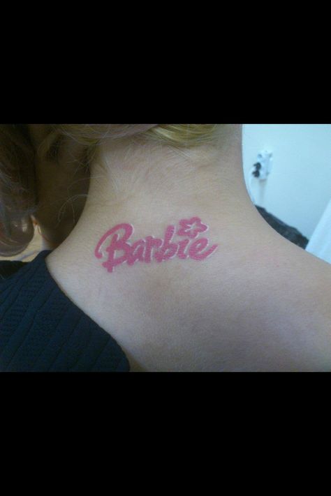 Barbie tattoo Small Barbie Tattoo, Barbie Tattoos For Women, Simple Barbie Tattoo, Barbie Tatoos Ideas, Minimalist Barbie Tattoo, Barbie Wrist Tattoo, Barbie Related Tattoos, Barbie On My Wrist Tat, Barbie Tattoo Ideas