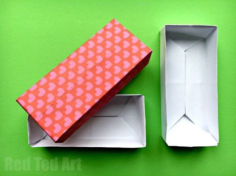 How To Make Rectangle Boxes, Origami Rectangle Box, Origami Box Instructions, Easter Origami, Origami Box With Lid, Origami Box Easy, Origami Box Tutorial, Easy Origami For Kids, Origami Gift Box