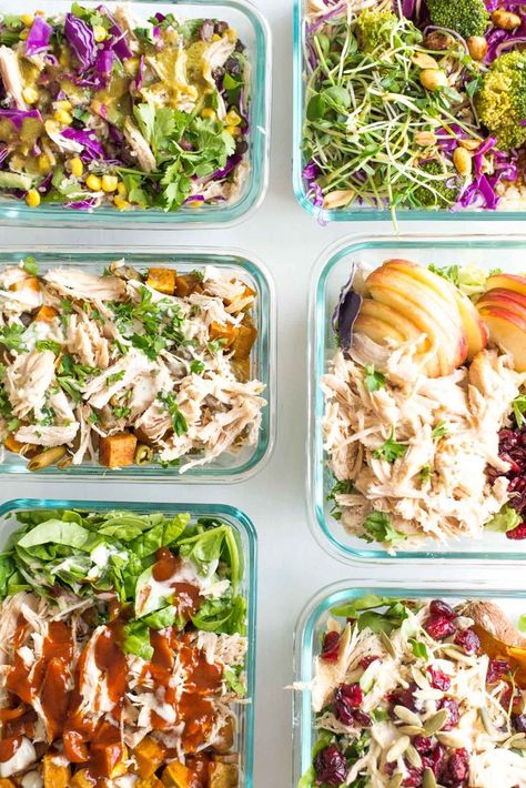 One base turned into six meals. This is how you do shredded chicken six ways. Clean Eating Meals, Saving Budget, Chicken Lunch, Shredded Chicken Recipes, Chicken Meal Prep, Prepped Lunches, Best Chicken Recipes, Lunch Meal Prep, Healthy Dishes