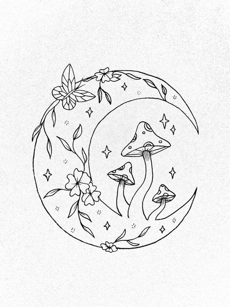 Little Tattoos, Mushroom Moon, Mushroom Tattoos, Cute Little Tattoos, Tattoo Design Book, Coloring Book Art, Simplistic Tattoos, Tattoo Design Drawings, Creative Tattoos Floral Tattoo Shoulder, Optical Illusion Tattoo, Moon Tattoo Designs, Tattoo Portfolio, Tattoo Design Book, Moon Drawing, Line Work Tattoo, Tattoo Art Drawings, Tattoo Outline