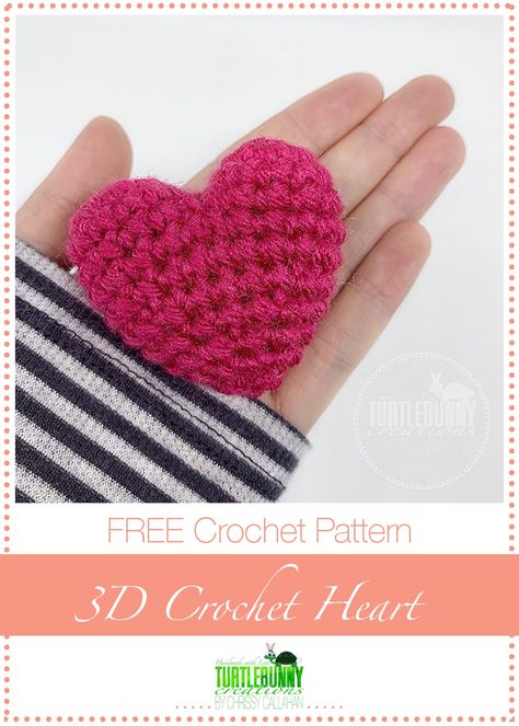 3d Crochet, Amigurumi Minta, Crochet Heart Pattern, Crochet Gratis, Crochet Simple, Gift Toppers, Holiday Patterns, Crochet Heart, Basic Crochet Stitches