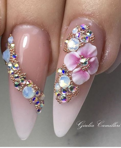 45 Must-Try Easter Nails: Designs for the Festive Season 2024 | Easter Nails Short Jeweled Nail Art, Nail Art With Gems Rhinestones, Swarovski Nails Designs, Nail Art With Stones, Nail Jewel Design, Easter Nails Short, Cristal Nails, Gem Nail Art, Easter Nails Designs