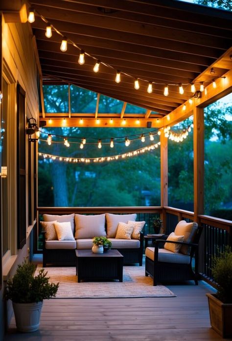 20 Cozy covered patio ideas on a budget [2025!] for Your Outdoor Space Covered Patio Decor, Outdoor Patio String Lights, Covered Patio Ideas, Hanging Patio Lights, Patio Ideas On A Budget, Retractable Pergola Canopy, Rustic Wooden Coffee Table, Outdoor String Lights Patio, Bamboo Privacy