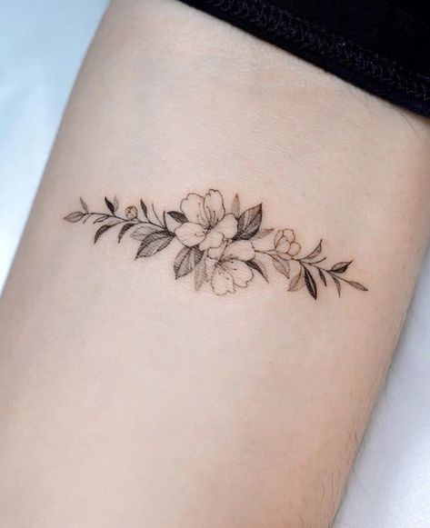 Magnolia Flower Tattoo Designs, Cherry Blossom Tattoo Black, Magnolia Tattoos, Inner Wrist Tattoos, Flower Vine Tattoos, Cherry Blossom Tattoos, Tattoo Number, Wrap Tattoo, App Filter