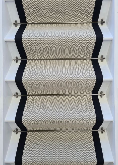 Superb Quality Pure Wool Herringbone Stair Runner With Black Cotton Border - Etsy Herringbone Stair Runner, Wool Stair Runner, Weave Carpet, Straight Stairs, Stanton Carpet, House Staircase, Flat Weave Carpet, Stair Decor, Home Stairs Design