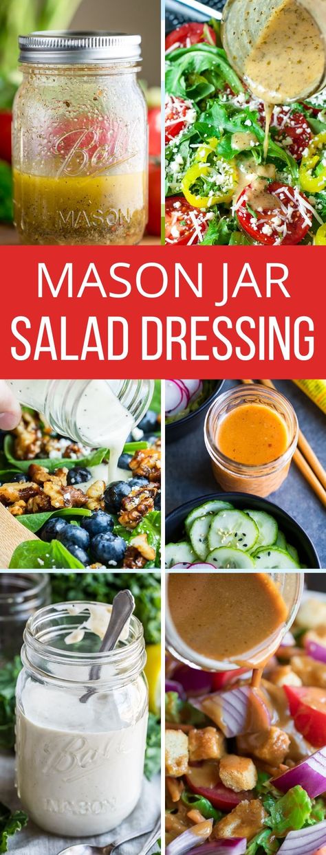 These 10 tasty mason jar salad dressing recipes are so easy to make, you’ll never buy store-bought dressing again! Featuring our go-to dressing recipes likeItalian, Greek, Balsamic, and Ranch... I’ve even developed a few fun spins on the classics over the years and added the most INSANE lemon vinaigrette to my list of loves. Easy Dressing Recipe, Simple Spinach Salad, Jar Salad, Chicke Recipes, Mason Jar Salad Recipes, Veggie Burgers Recipe, Homemade Ramen, Easy Salad Dressing, Mason Jar Salad