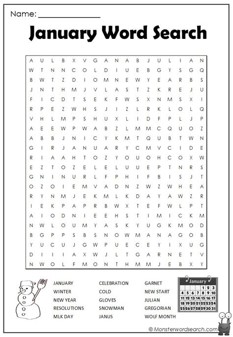 Check out this fun free January Word Search, free for use at home or in school This is a printable January Word Search pdf file, just click on the image to open the pdf, you can save it or print it. Words included in this fun file are: JANUARY WINTER NEW YEAR RESOLUTIONS MLK DAY CELEBRATION COLD GLOVES SNOWMAN JANUS GARNET NEW START JULIAN GREGORIAN WOLF MONTH January Word Search For Kids, January Word Search, 13 Colonies Activities, Winter Word Search, Holiday Word Search, Word Puzzles For Kids, Teaching Us History, Free Printable Word Searches, Social Studies Notebook