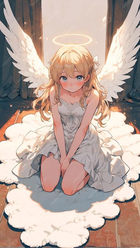 Anime Fallen Angel Female, Cute Angel Character Design, Angel Anime Character, Female Angel Oc, Female Angel Art, Anime Angel Female, Angel Anime Art, Angel Girl Art, Serenity Pictures