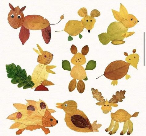 Lovely Leafy ideas!!! - Traed Bach Mwdlyd Autumn Leaf Crafts Kids, Leaf Art Diy, Autumn Leaves Craft, Leaf Collage, Autumn Leaves Art, Leaf Animals, Nature Projects, Fish Crafts, Animal Crafts For Kids