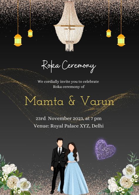 Create Roka Ceremony Invitation Card Free - Shaadi Vibes Roka Ceremony Invitation Card, Roka Invitation, Shaadi Vibes, Marriage Biodata Format, Roka Ceremony, Ceremony Invitation Card, Invitation Card Maker, Royal Wedding Invitation, Bio Data For Marriage