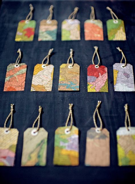 Map Gift Tags | Awesome and Easy DIY Crafts with Old Maps | www.diyprojects.com/32-inventive-uses-for-old-maps/ Old Maps Crafts, Diy Map, Map Crafts, Map Projects, Map Paper, Bee Crafts, Map Gifts, Old Maps, Make A Gift