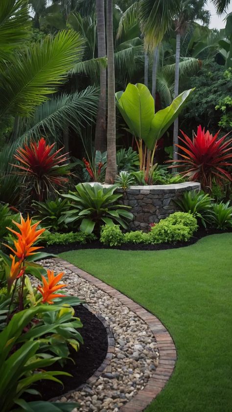 Solutions Backyard Oasis Landscaping, Hawaiian Landscaping, Simple Backyard Landscaping, Florida Landscaping Ideas, Stunning Landscaping, Palm Tree Landscape, Tropical Landscaping Ideas, Tropical Pool Landscaping, Tropical Backyard Landscaping