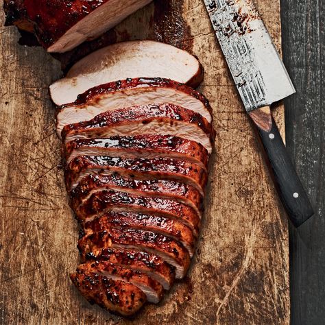 Smoked Turkey Breast Recipe | Epicurious Smoked Turkey Breast Recipe, Cookout Menu, Bbq Appetizers, Smoked Turkey Breast, Spiced Butter, Turkey Breast Recipe, Bbq Meat, Homemade Sausage, Salmon Dishes