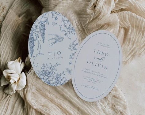 MoneoUKDesign - Etsy Türkiye Oval Wedding Invitation, Wedding Invitation Dusty Blue, Invitation Dusty Blue, Wedding Invitation Blue, Dusty Blue Wedding Invitation, Canva Guide, Blue Floral Wedding, Blue Wedding Invitation, Pdf Design