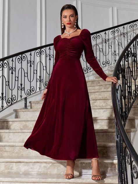 Party Wear Maxi Dresses, Maroon Velvet Dress, Wedding Evening Gown, Plus Size Evening Gown, Sleeved Velvet Dress, Velvet Party Dress, Velvet Dress Long, Red Velvet Dress, Plus Size Party Dresses