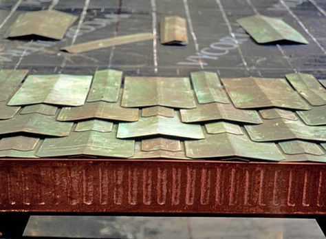 Creating the Poetry House - Fine Homebuilding Tin Can Roof Shingles, Copper Shingles, Aged Copper Roof, Copper Standing Seam Roof, Stone Coated Steel Roof, Copper Roofing, Ramps Architecture, Metal Roof Tiles, Metal Shingles