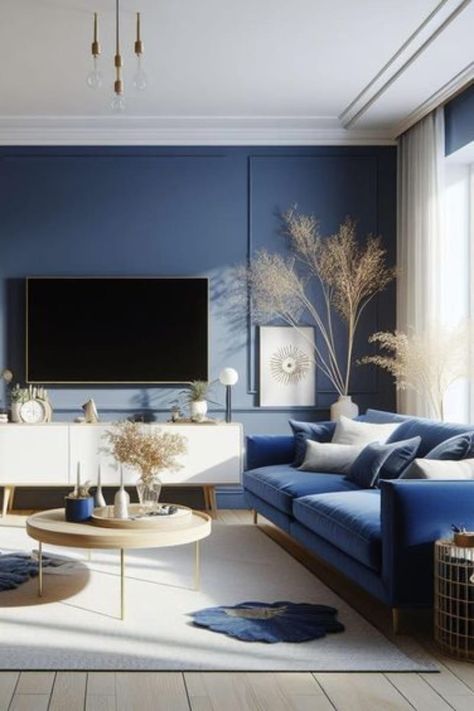 Deco Blue, Home Wedding, Living Room Designs, Room Design, Living Room, Tv, Blue, Design