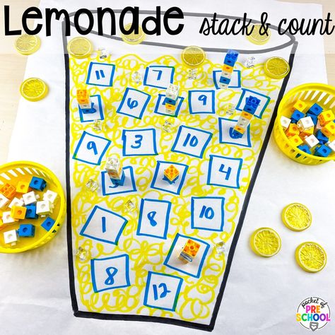 Lemonade stack & count plus more summer butcher paper activities for literacy, math, and fine motor for preschool, pre-k, and kindergarten. End Of Summer Preschool Theme, Picnic Science Activities For Preschool, Summer Literacy Activities, Paper Activities, Summer Math Activities, Pocket Of Preschool, Summer Kindergarten, Prek Crafts, Multisensory Activities