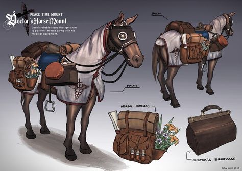 ArtStation - Doctor's Horse Mount, Fion Lim Horse Transport, Best Shoujo Manga, Feng Zhu, Medieval Horse, Animal Doctor, Fantasy Props, Entertainment Design, New Fantasy, Creature Concept Art