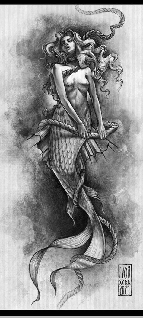 Mermaid Sleeve Tattoos, France Tattoo, Nautical Tattoo Sleeve, Siren Tattoo, Mermaid Tattoo Designs, Realistic Mermaid, Art Vampire, Dark Mermaid, Sea Tattoo