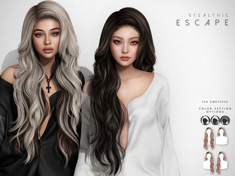 Stealthic Sims 4 Hair, Leahlilith Sims 4 Hair, Sims4 Hair Cc Alpha, Sims 4 Long Curly Hair, Second Life Hair, Sims 4 Long Hair, 2000s Hairstyles, The Sims 4 Skin, Pelo Sims