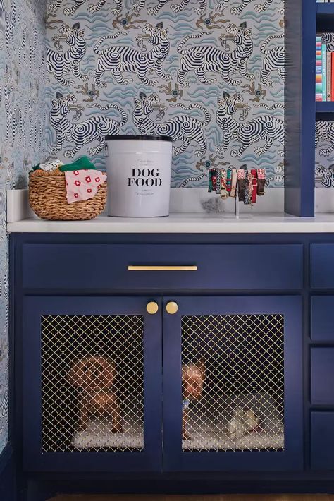 28 Dog Room Ideas You and Your Best Friend Will Love Built In Dog Crate, Mudroom And Laundry Room Combo, Dog Room Ideas, Laundry Room Combo, Dog Cabinet, Custom Dog Beds, Kate Marker Interiors, Dragon Wallpaper, Dog Crate Bed