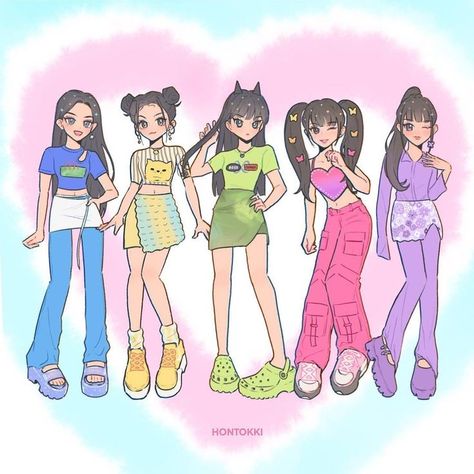 New Jeans Fanart, Newjeans Fanart, Newjeans Core, Jeans Drawing, K Pop Fanart, New Jeans Style, Kpop Art, Kpop Drawings, Cute Art Styles