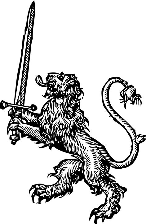 Lion, Sword, Heraldic, Symbol, Crown, Icon, Sign Woodcut Tattoo, Medieval Tattoo, Medieval Drawings, Knight Tattoo, Clip Art Free, Tattoo Art Drawings, Black Ink Tattoos, Lion Tattoo, A Lion