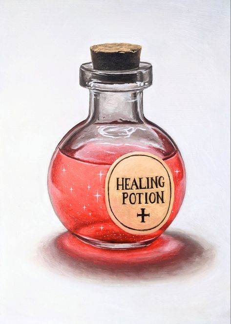 Healing Potions Aesthetic, Potion Aesthetic Bottle, Health Potion Art, Healing Potion Art, Potion Bottle Art, Potions Aesthetic, Potion Aesthetic, Potion Of Healing, Fairy Potion